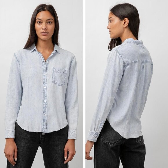 RAILS INGRID ECO COLLECTION RAW DENIM SHIRT IN LIGHT ACID WASH SIZE Small- NEW - Picture 2 of 8